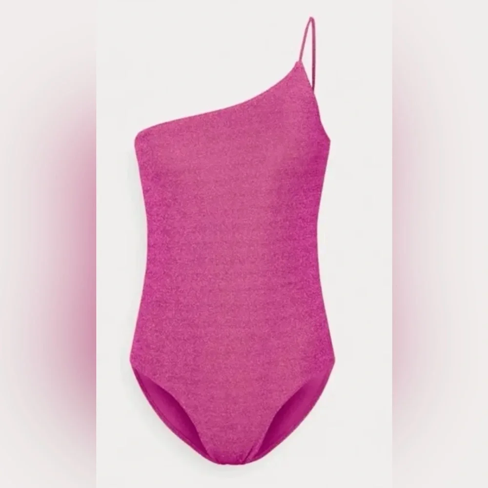 GOOD AMERICAN 90s Hot One Shoulder Sparkle One Piece Swimsuit 4 (XL) NWT $115